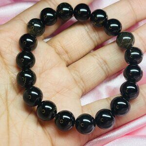 Gold Obsidian Bracelet, 10mm Gemstone Jewelry, Protection Crystal Bracelets